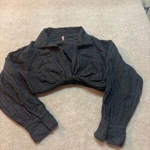 Free People Black Cropped Textured Blouse Size Small Boho 1930